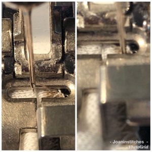 Straight stitches on the right and one zag to the left. 